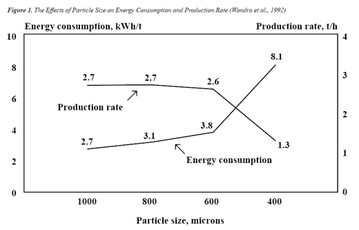 The Effects of Particle Size on Energy Consumption and Production Rate